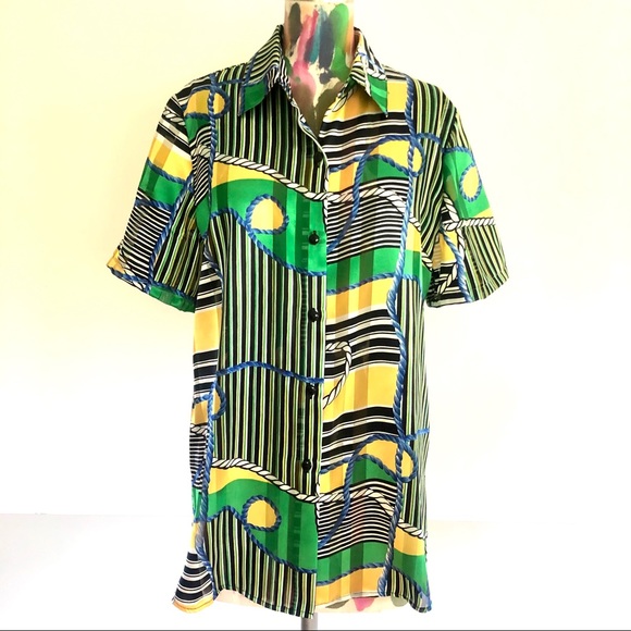 🦜VINTAGE 80s Nautical Rope Print Blouse Top - Picture 5 of 6